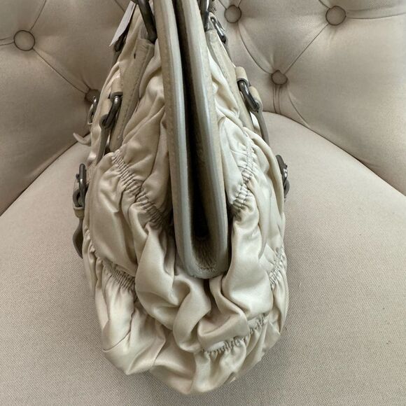 Prada Beige Gaufre Tessuto Nylon Handbag Braided Leather Handles - Picture 5 of 11